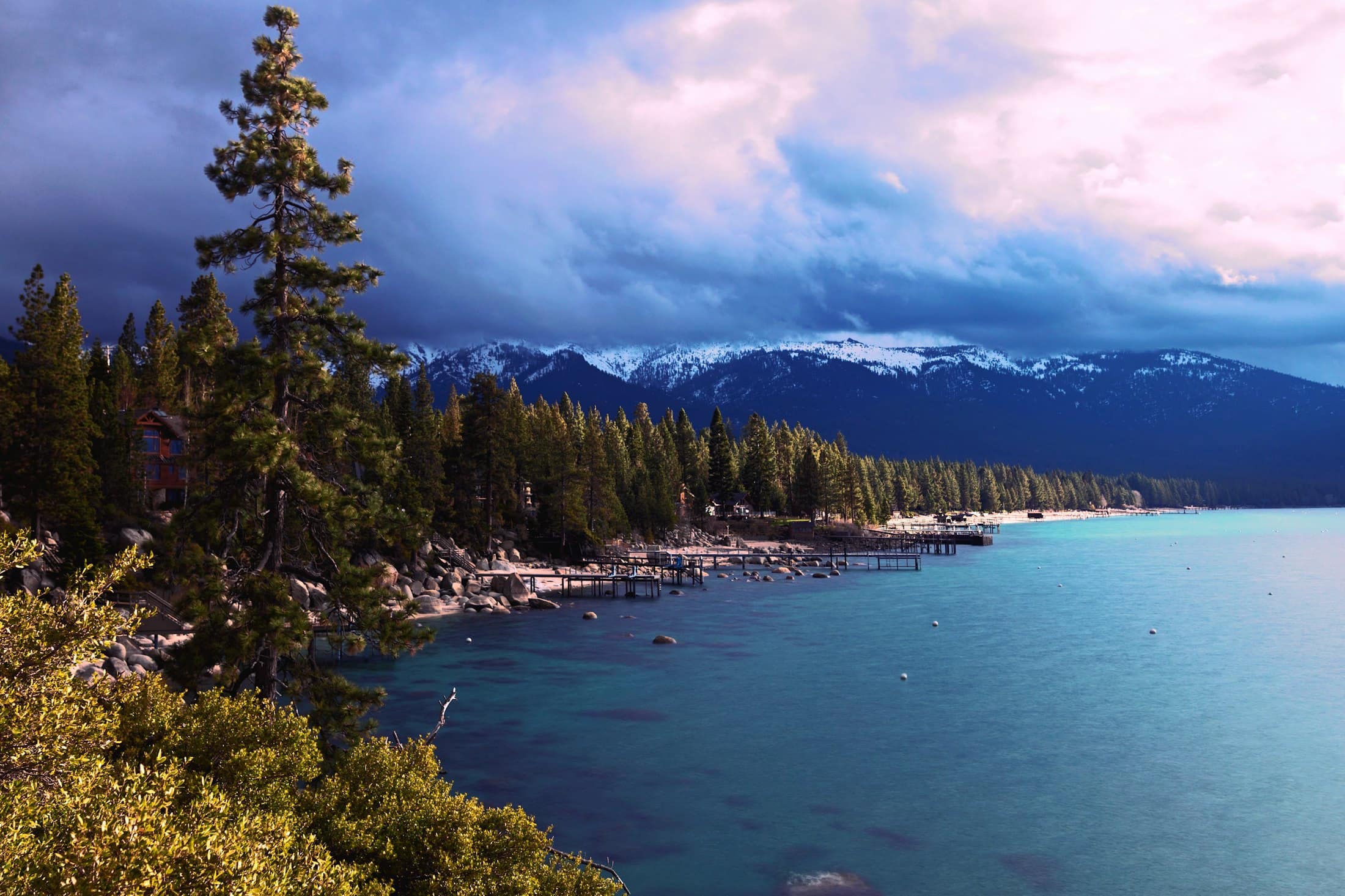 Lake Tahoe's east shore at dusk